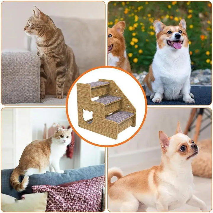 Escalier Premium en Bois à 3 Niveaux pour Chiens et Chats – Confort et Sécurité Ultimes