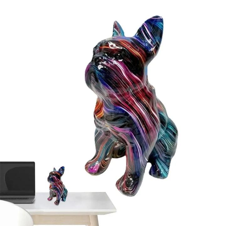Statue de bouledogue en résine colorée