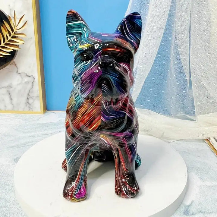 Statue de bouledogue en résine colorée