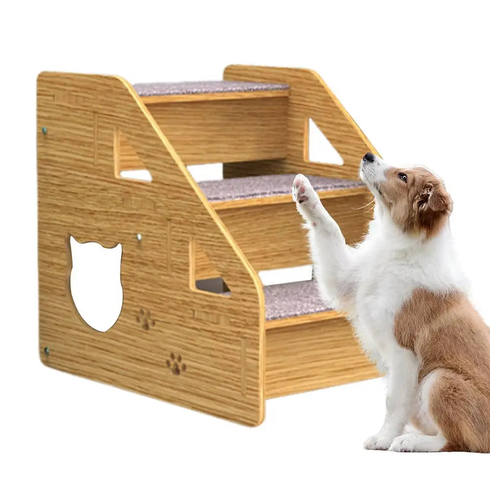 Escalier Premium en Bois à 3 Niveaux pour Chiens et Chats – Confort et Sécurité Ultimes