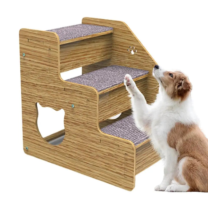 Escalier Premium en Bois à 3 Niveaux pour Chiens et Chats – Confort et Sécurité Ultimes