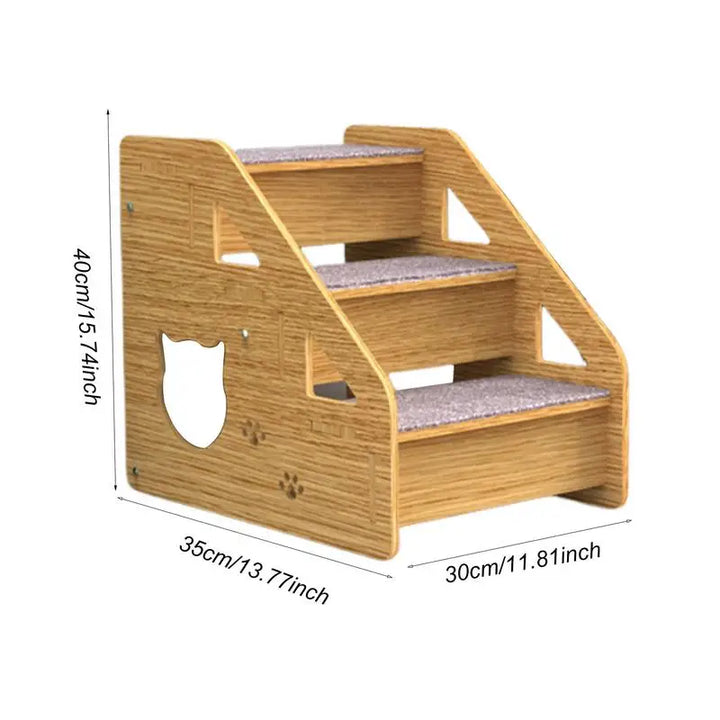 Escalier Premium en Bois à 3 Niveaux pour Chiens et Chats – Confort et Sécurité Ultimes